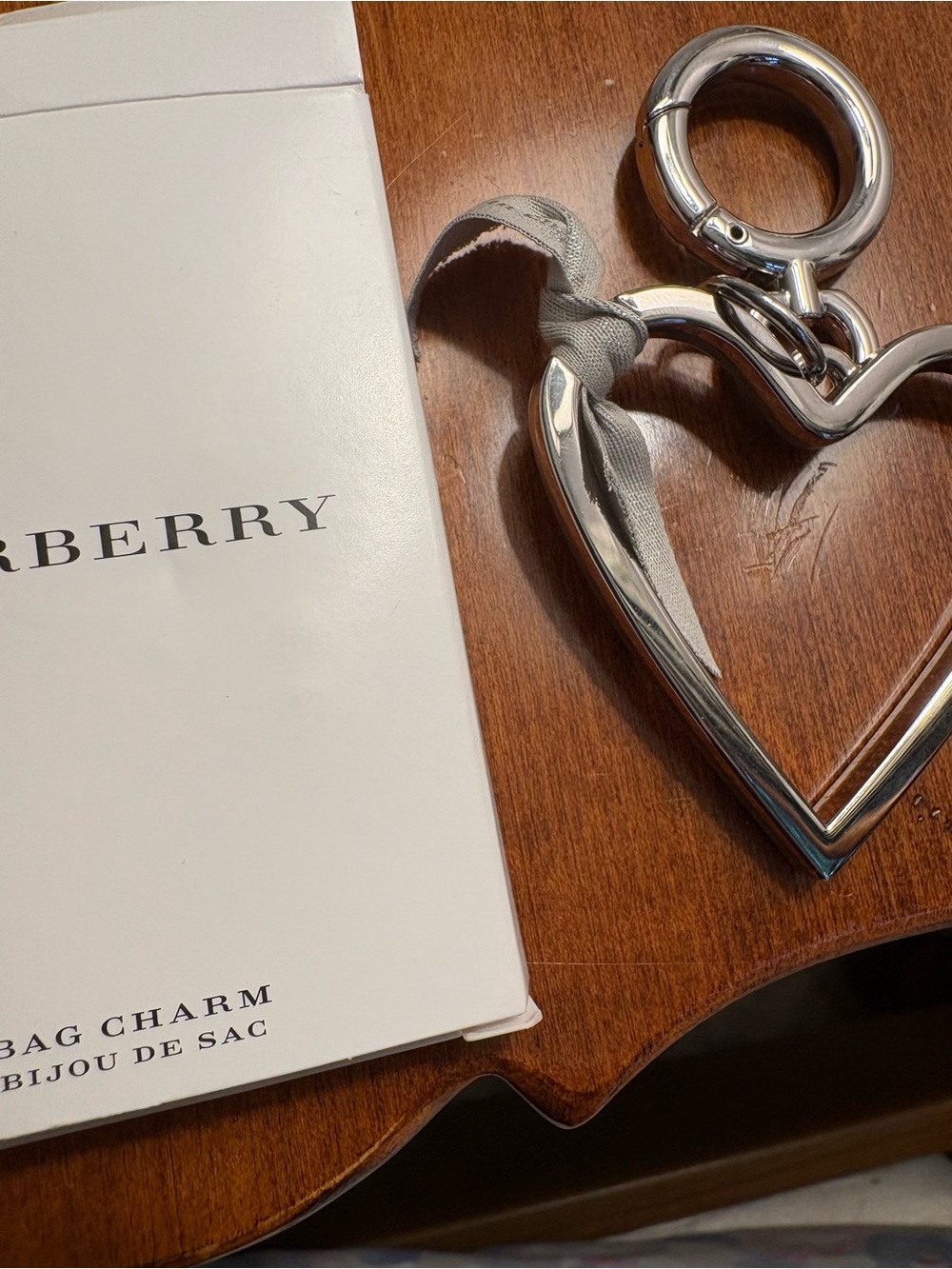 Burberry Silver Heart Bag Charm New